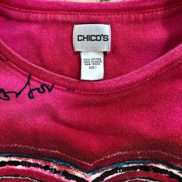 CHICO’S 💗 Beaded Sequined Heart Script Lettering Tee 3/4 Sleeve 🩷💗❤️🩵💚 - Picture 5 of 12